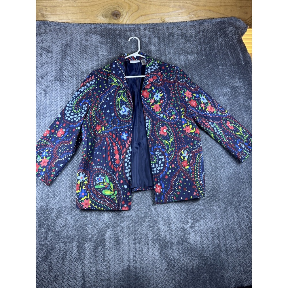 Alfred Dunner Blazer Jacket Womens 14 Multicolor Paisley Floral Artsy Open Front